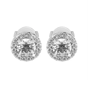 GIA Certified Classic Halo Studs in Platinum 1.22 Carat