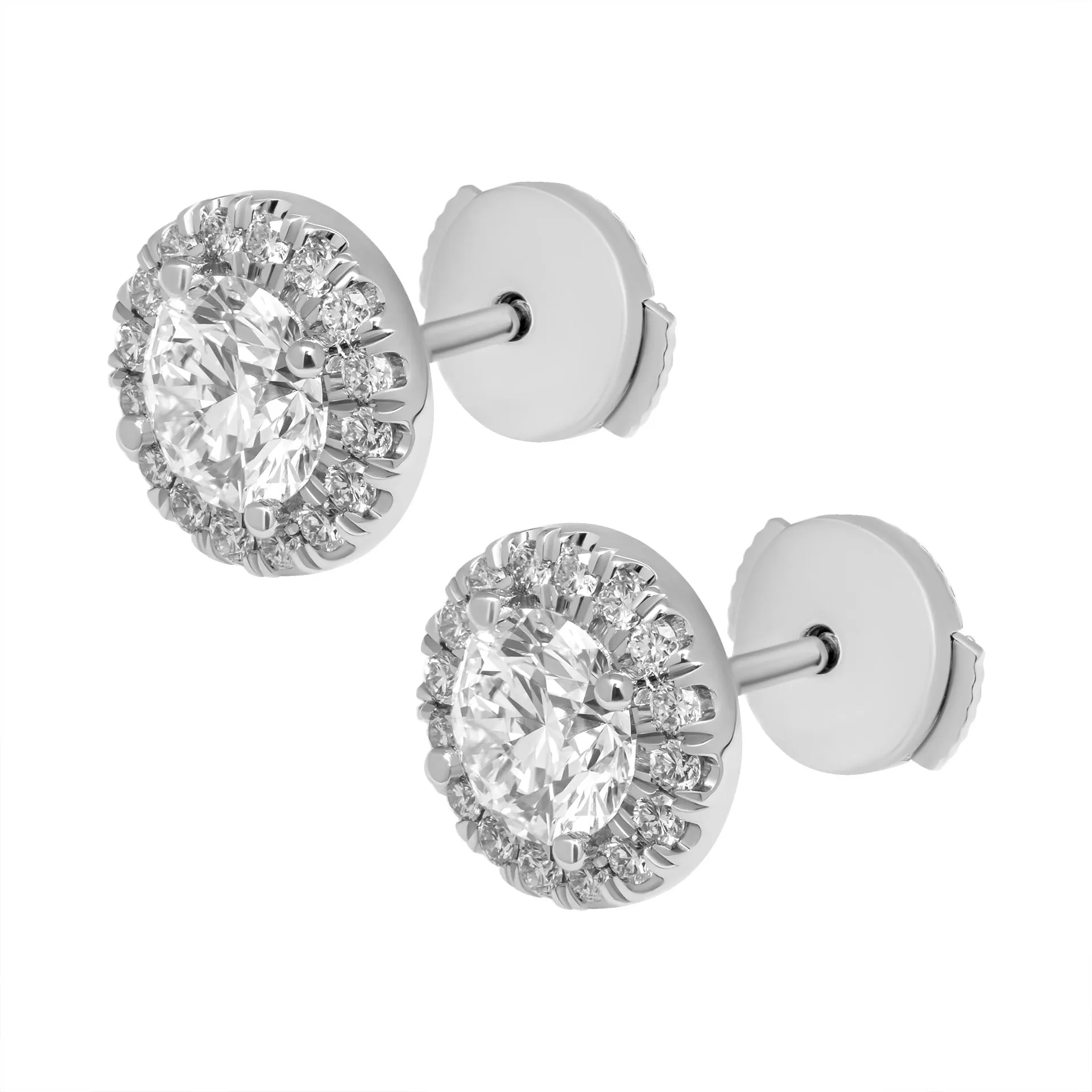 GIA Certified Classic Halo Studs in Platinum 1.22 Carat