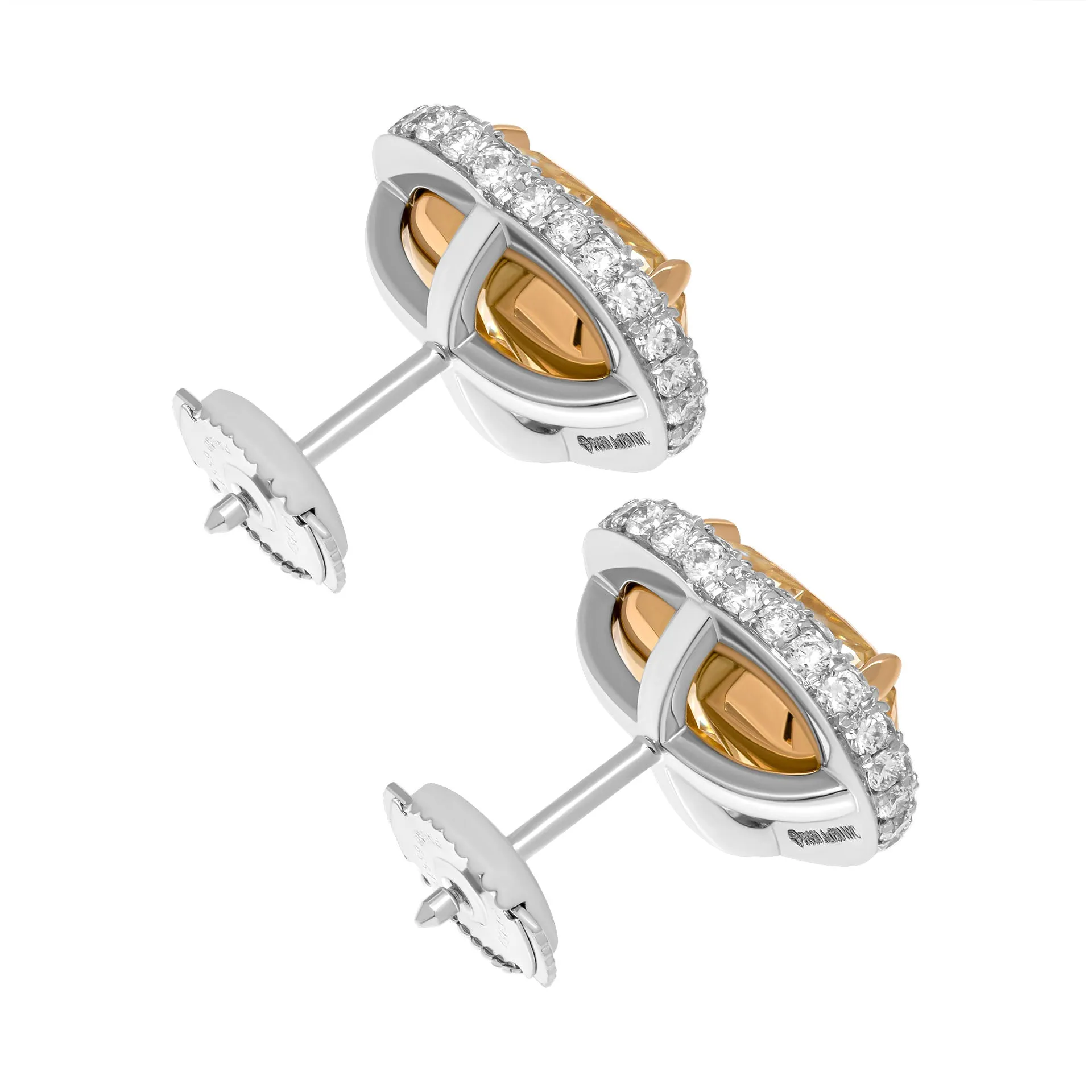 GIA Certified Halo Stud Earrings with Fancy Yellow Heart Shape Diamonds