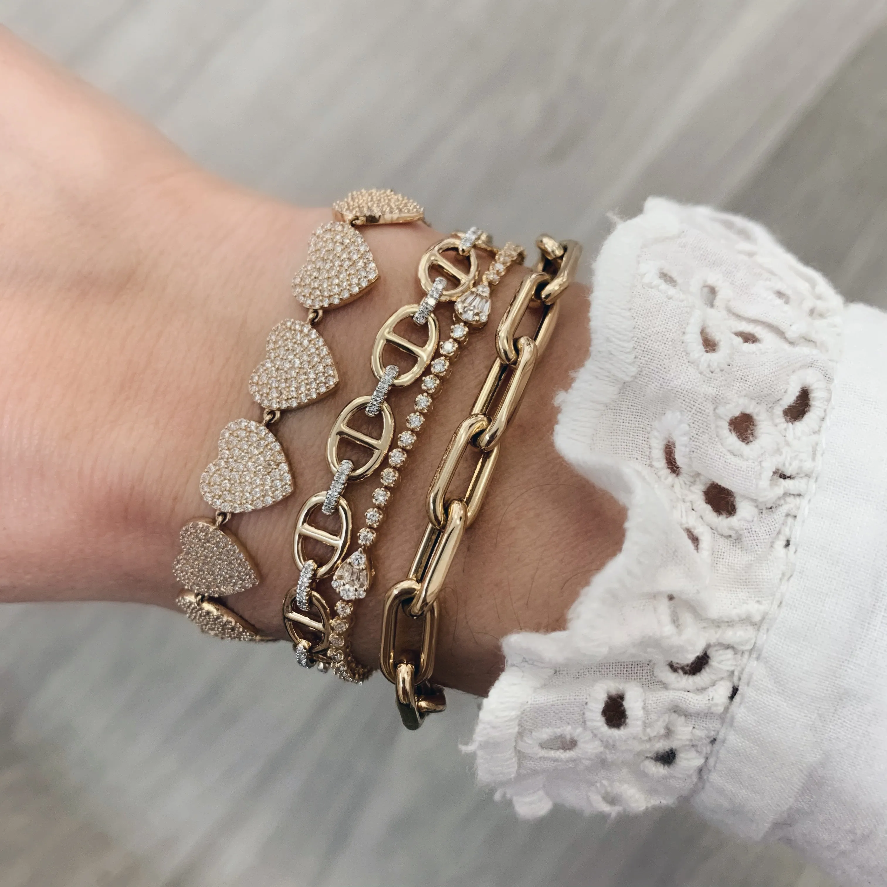 Gold & Diamond Mariner Link Chain Bracelet