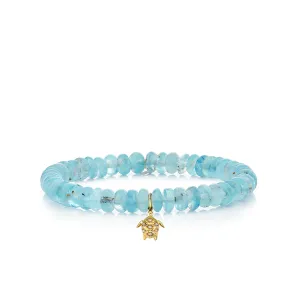 Gold & Diamond Small Turtle on Aquamarine