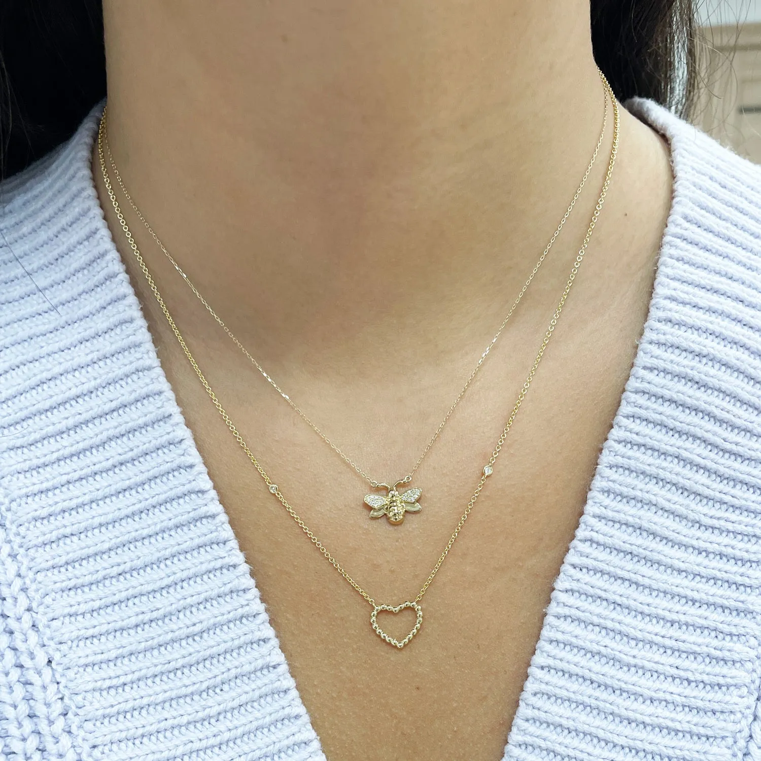 Gold Bead Open Heart Necklace