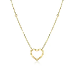 Gold Bead Open Heart Necklace