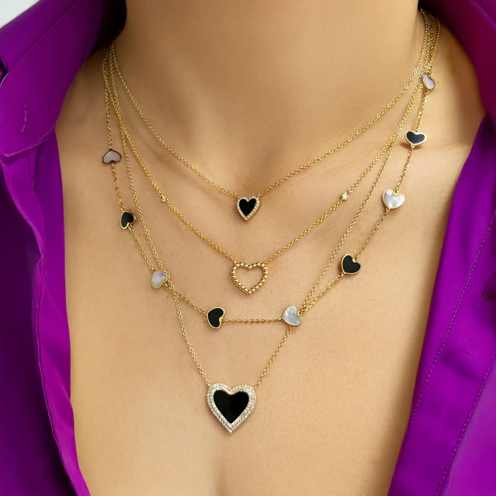Gold Bead Open Heart Necklace