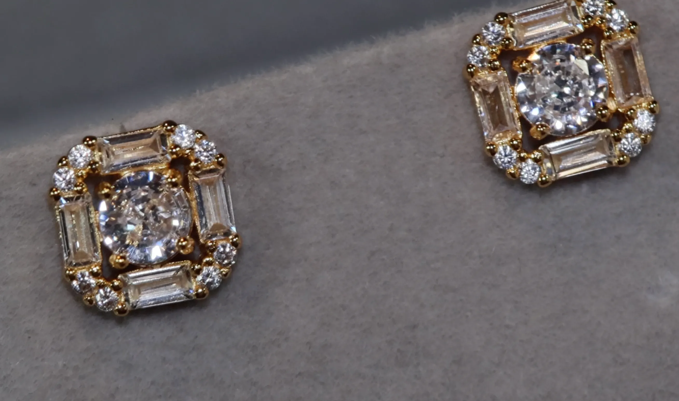 Gold Ear Studs | Gold Iced Out Ear Studs | Gold Baguette Cut Diamond Ear Studs | Hip Hop Ear Studs