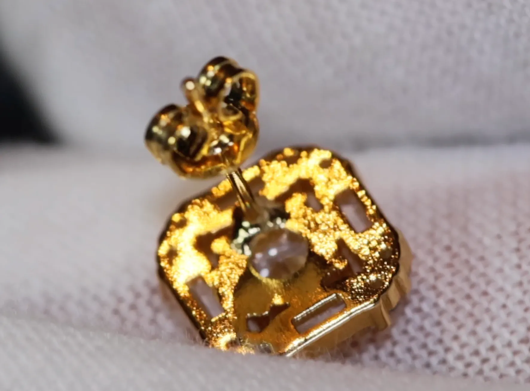 Gold Ear Studs | Gold Iced Out Ear Studs | Gold Baguette Cut Diamond Ear Studs | Hip Hop Ear Studs
