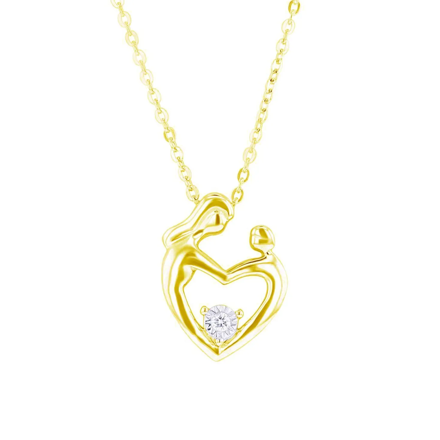 Gold Mother's Embrace Diamond Heart Necklace