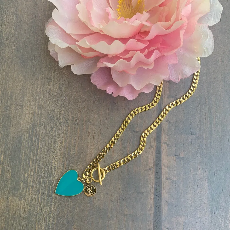 Gold Plated Necklace with Enamel Heart Pendant 300-3 | Erika Williner Designs
