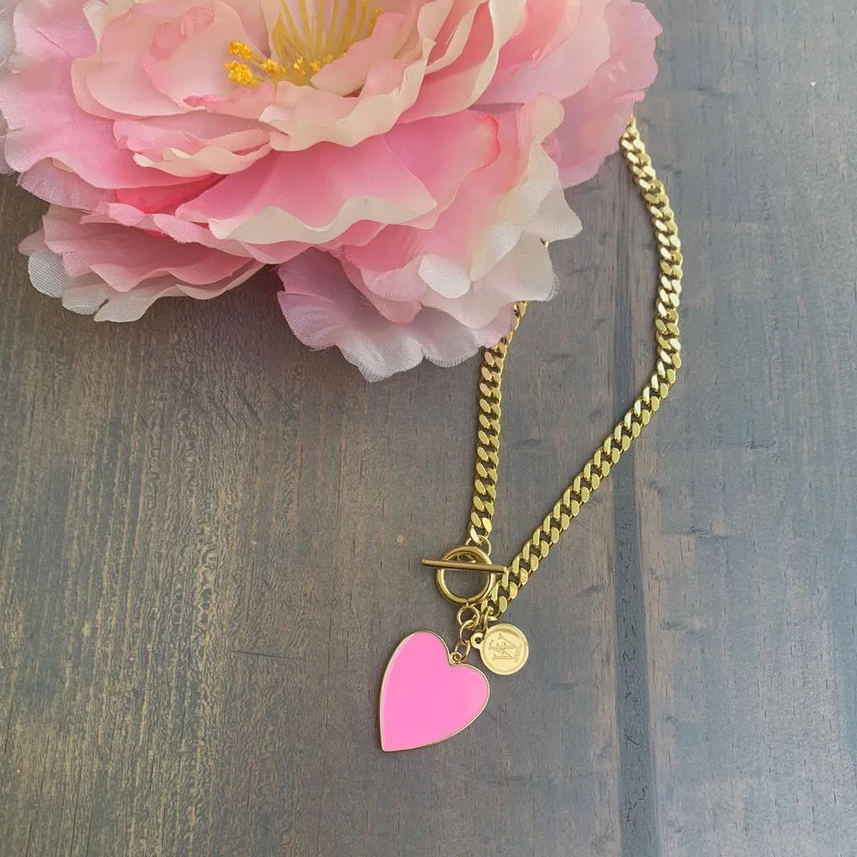 Gold Plated Necklace with Enamel Heart Pendant 300-3 | Erika Williner Designs