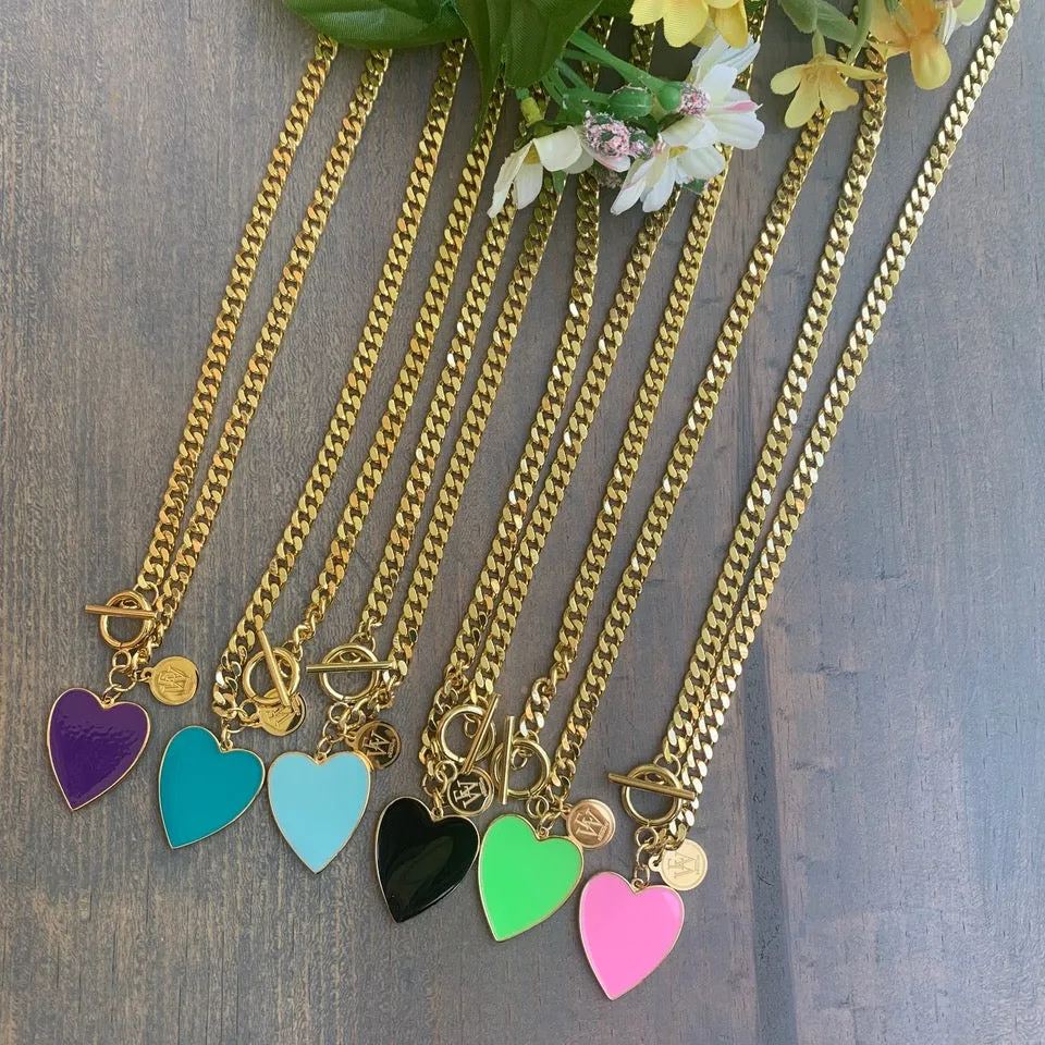 Gold Plated Necklace with Enamel Heart Pendant 300-3 | Erika Williner Designs