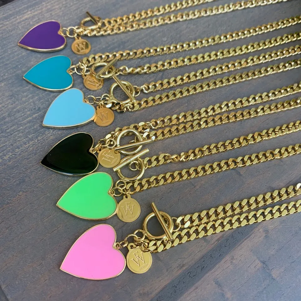 Gold Plated Necklace with Enamel Heart Pendant 300-3 | Erika Williner Designs