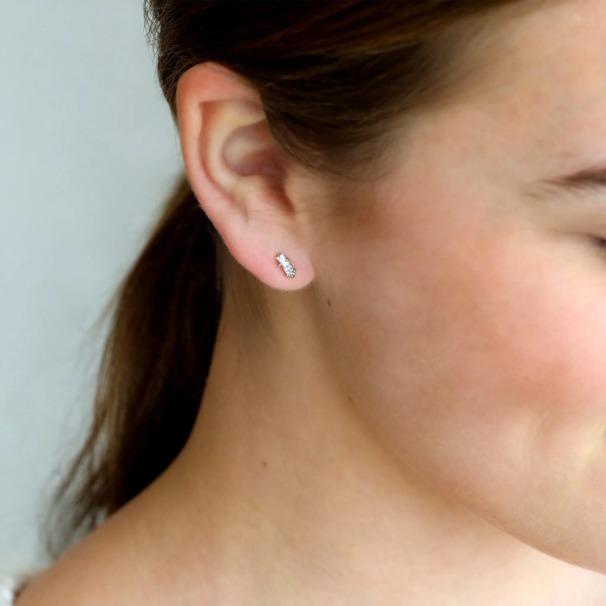 Gold "Double Trouble" Diamond & White Sapphire Stud
