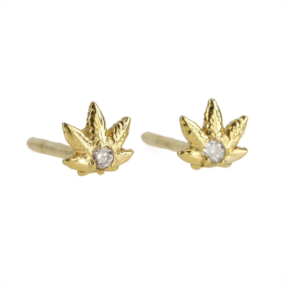 Gold "Leaf" Studs with Diamond Detail