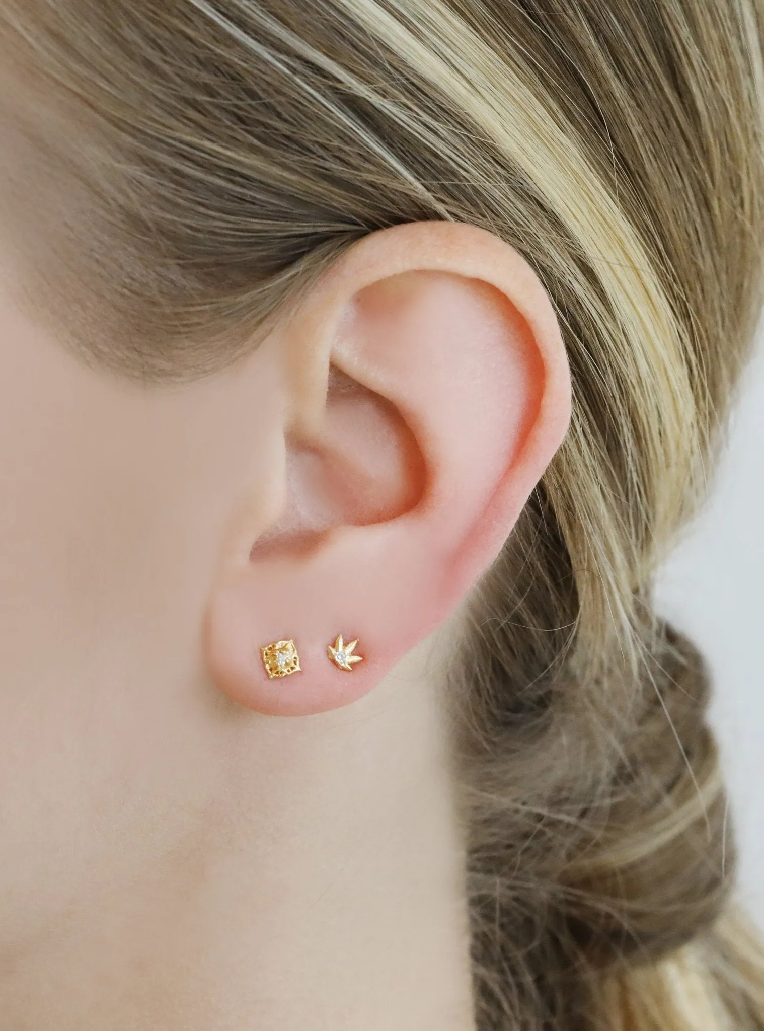 Gold "Leaf" Studs with Diamond Detail