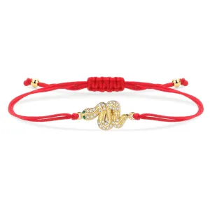 Gold Snake Charm Red String Protection Bracelet