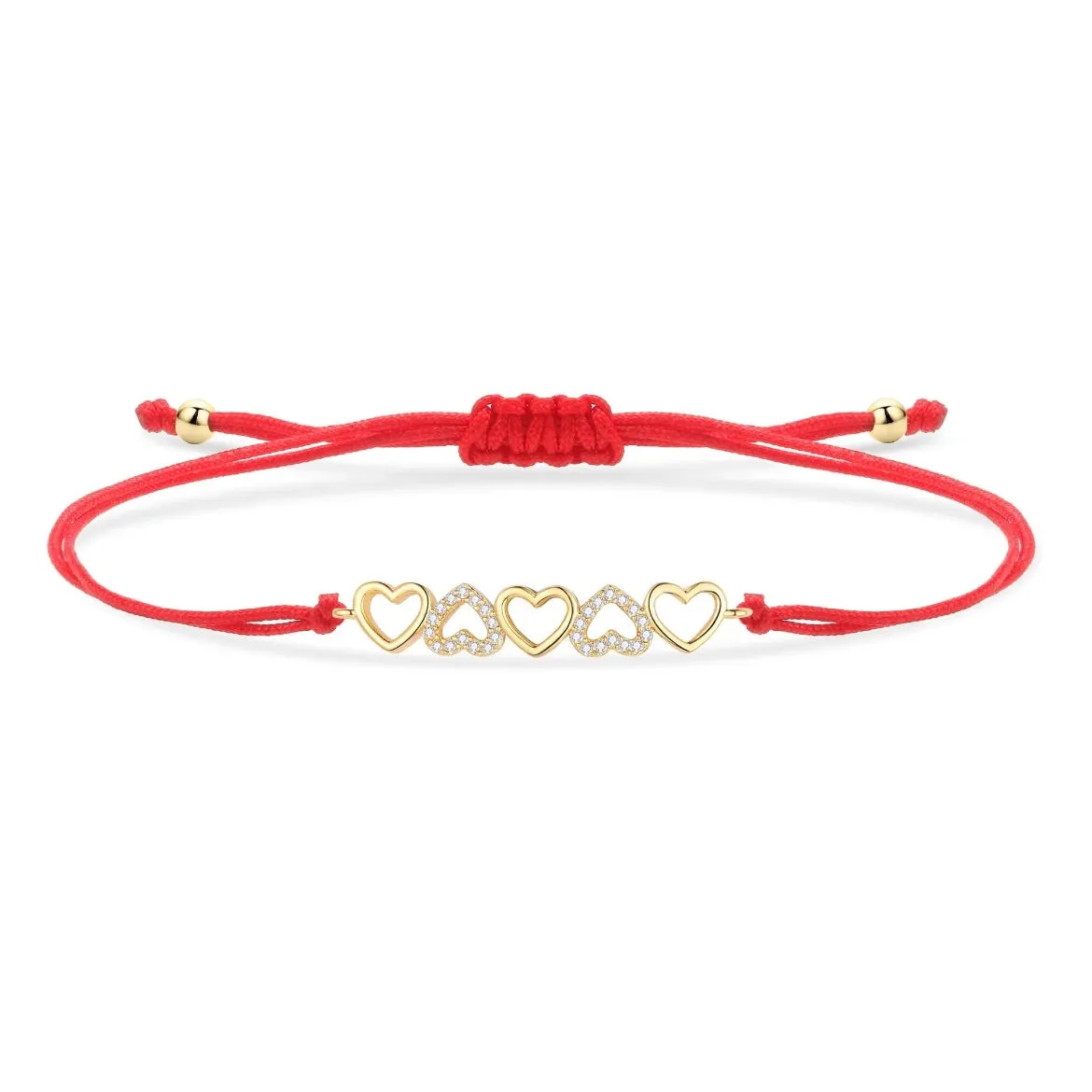 Gold Tiny Hearts Charm Red String Protection Bracelet