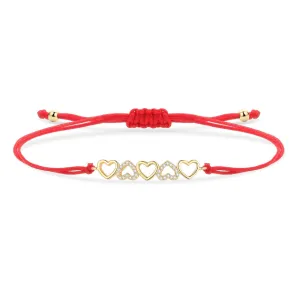Gold Tiny Hearts Charm Red String Protection Bracelet