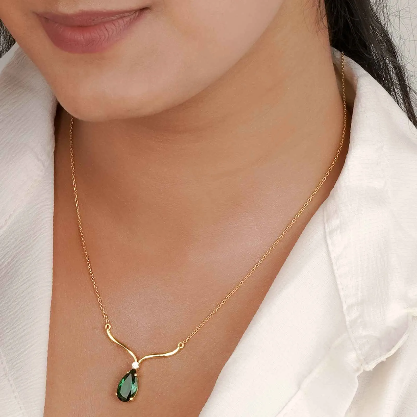 Golden Emerald Vine Drop Necklace