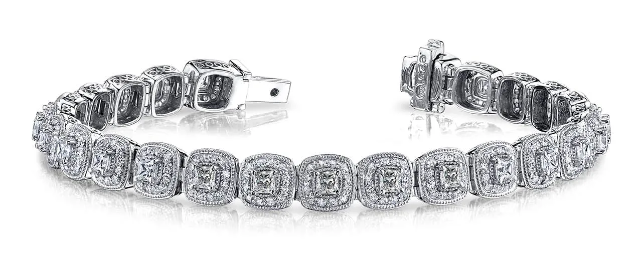 Grand Princess Cut Lab-Grown Diamond Bracelet with 7.60 ct.(finished) 1.1mm, 4.3mm