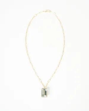 green amethyst emerald cut pendant necklace - 22k gold