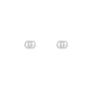 GUCCI 18K White Gold GG Running Stud Earrings