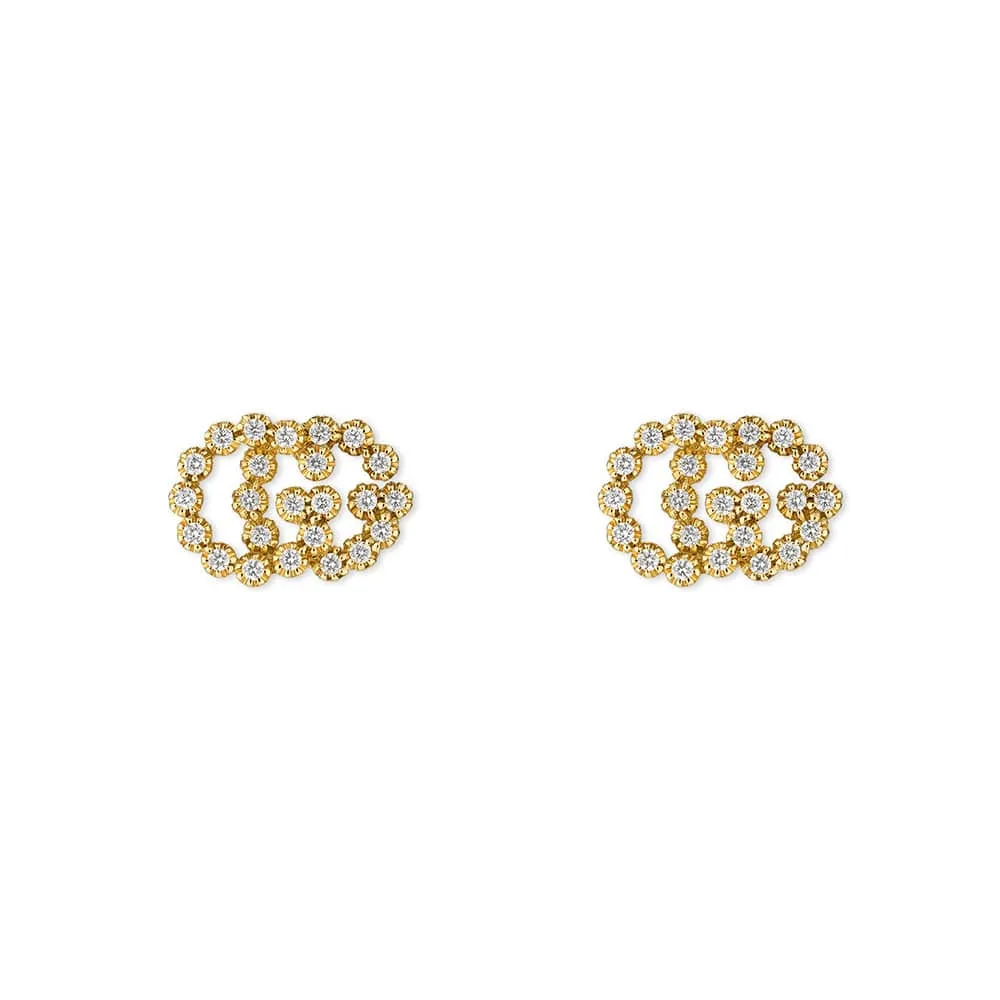 Gucci 18K Yellow Gold GG Running Diamond Studded Earrings