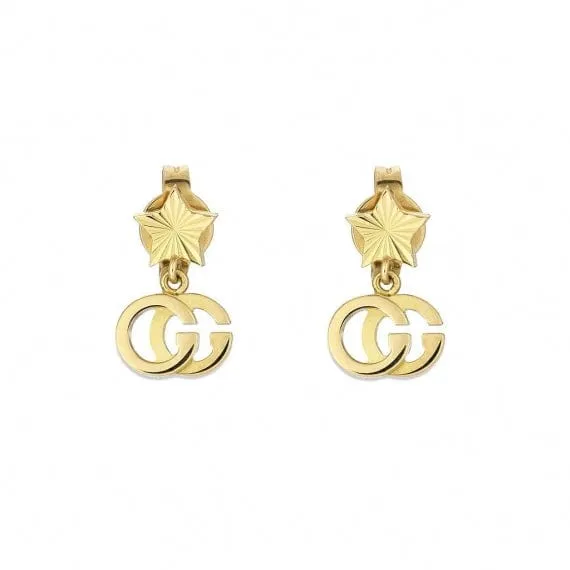 Gucci 18K Yellow Gold Star GG Drop Earrings