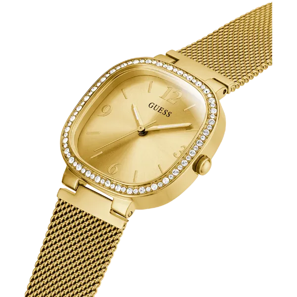 Guess Tapestry Gold Mesh Bracelet Gold Dial Quartz Watch for Ladies - GW0354L2