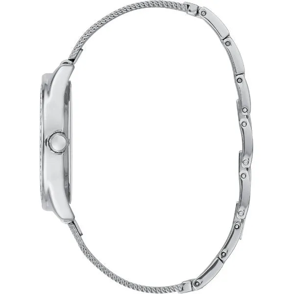 Guess Tri Glitz Silver Mesh Bracelet Silver Dial Quartz Watch for Ladies - W1142L1