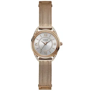 Guess Whisper Rose Gold Mesh Bracelet Silver Dial Quartz Watch for Ladies - W1084L3