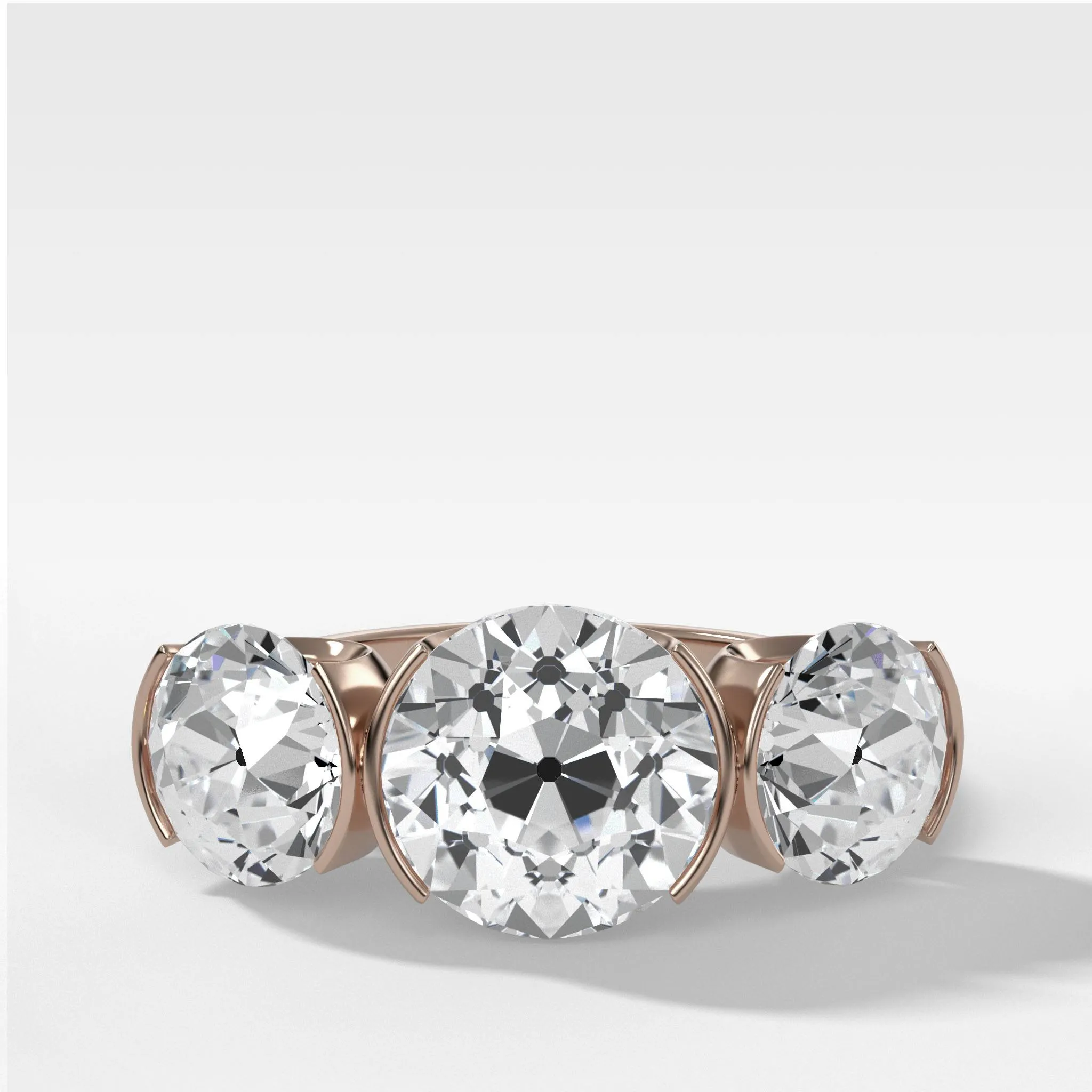 Half Bezel Triad Engagement Ring With Old Euro Cut Diamonds