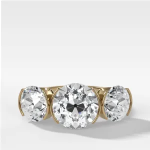 Half Bezel Triad Engagement Ring With Old Euro Cut Diamonds