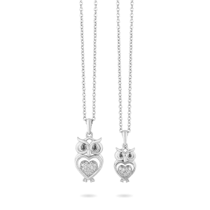 Hallmark Fine Jewelry Two-of-a-Kind Owl Pendants in Sterling Silver with Diamonds