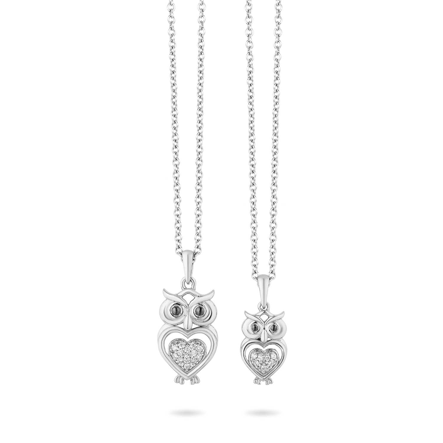 Hallmark Fine Jewelry Two-of-a-Kind Owl Pendants in Sterling Silver with Diamonds