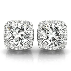 Halo Cushion Cut Platinum Basket Moissanite Stud Earrings