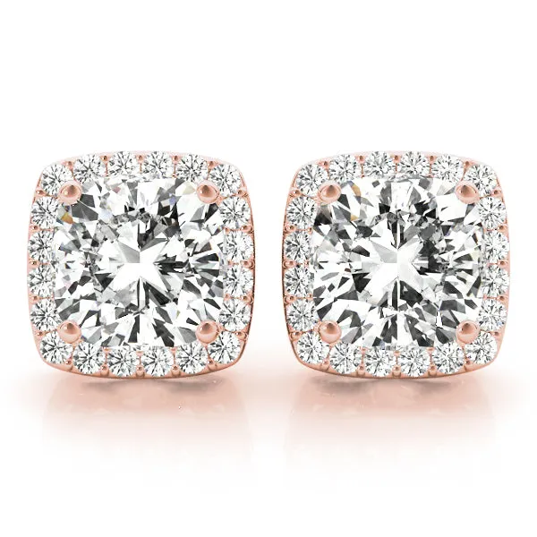 Halo Cushion Cut Platinum Basket Moissanite Stud Earrings