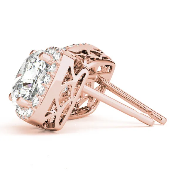 Halo Cushion Cut Platinum Basket Moissanite Stud Earrings