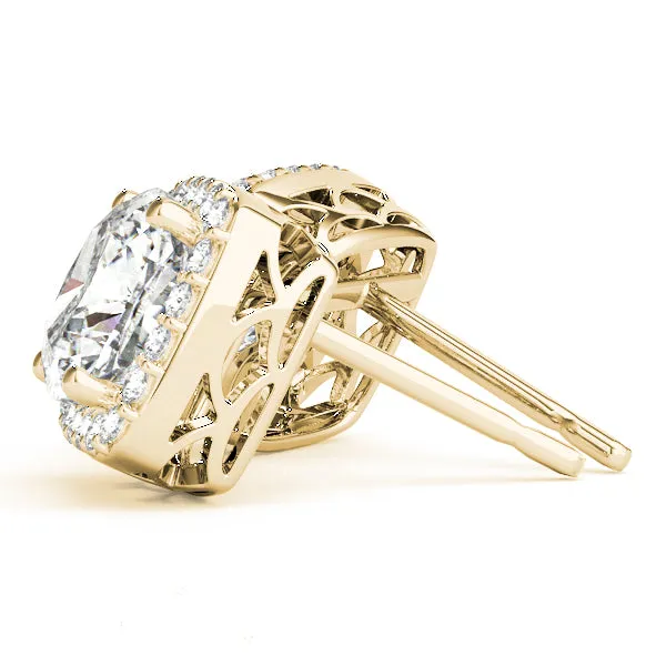 Halo Cushion Cut Platinum Basket Moissanite Stud Earrings
