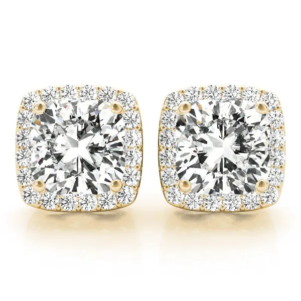 Halo Cushion Cut Platinum Basket Moissanite Stud Earrings