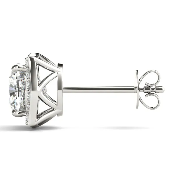 Halo Cushion Platinum Florette Moissanite Stud Earrings