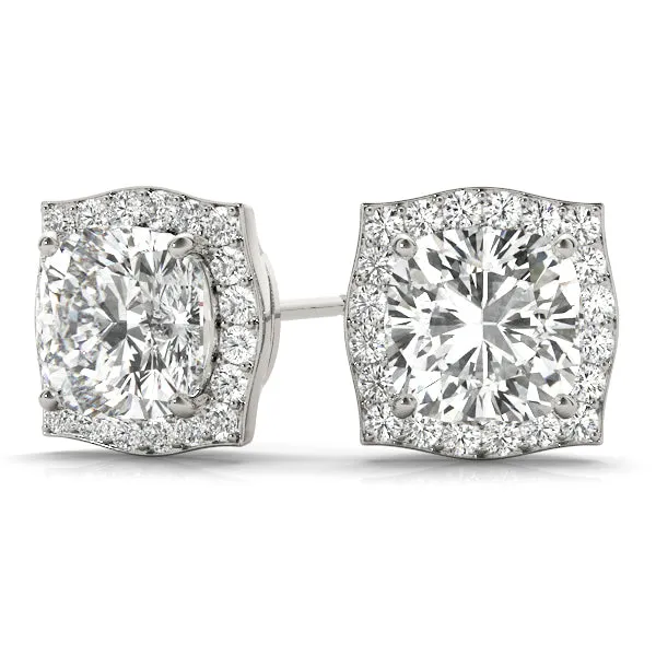 Halo Cushion Platinum Florette Moissanite Stud Earrings