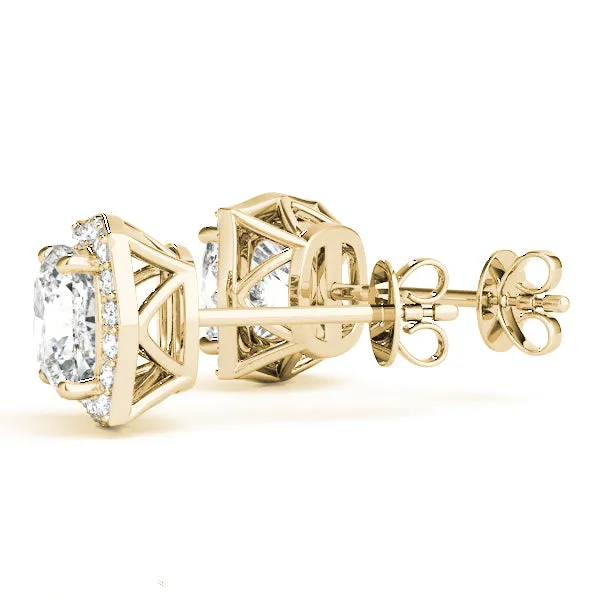 Halo Cushion Platinum Florette Moissanite Stud Earrings