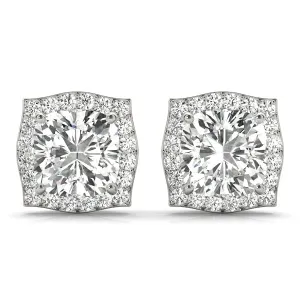 Halo Cushion Platinum Florette Moissanite Stud Earrings