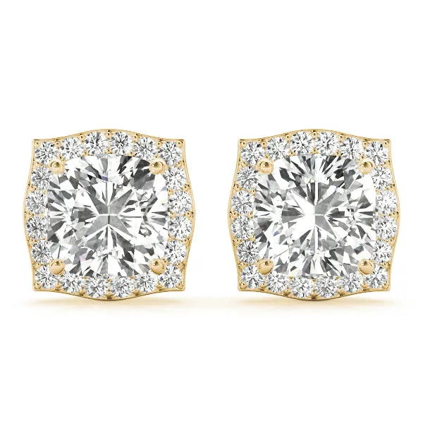 Halo Cushion Platinum Florette Moissanite Stud Earrings