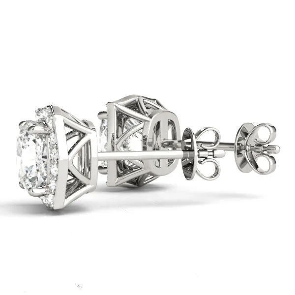 Halo Cushion Platinum Florette Moissanite Stud Earrings