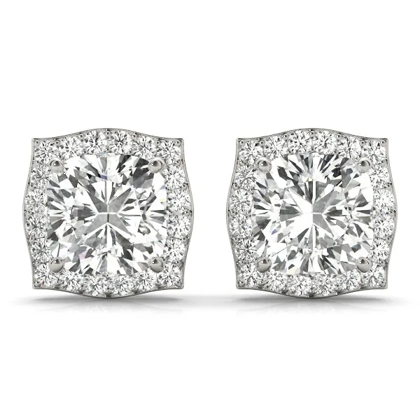 Halo Cushion Platinum Florette Moissanite Stud Earrings