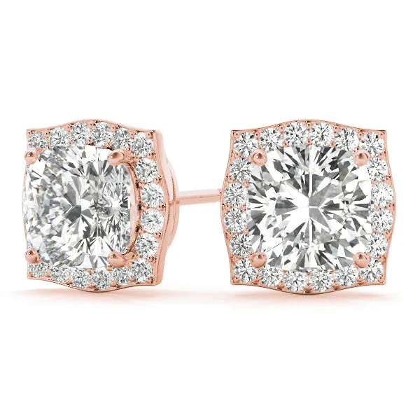 Halo Cushion Platinum Florette Moissanite Stud Earrings