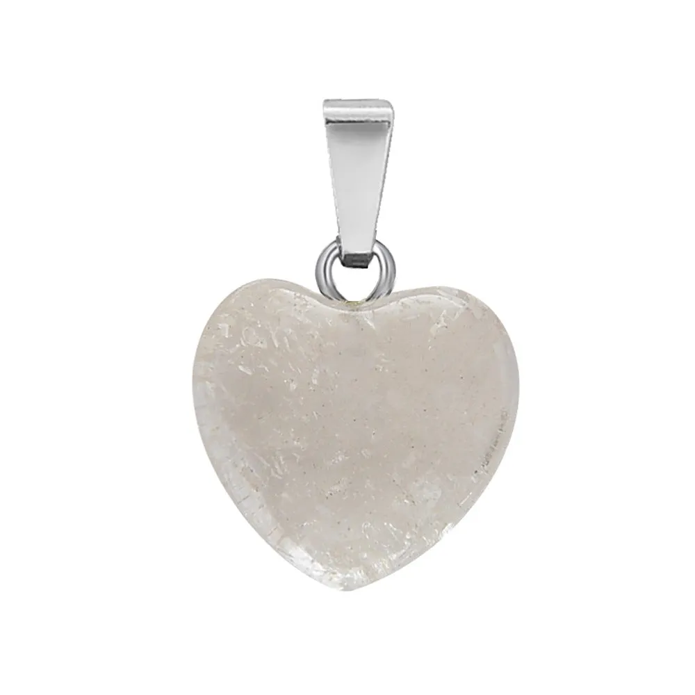 Hand-carved Love Heart Shaped Rough Stone Peach Heart Crystal Necklace
