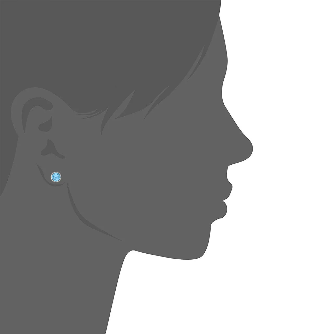 Harley Small Stud Earrings with Blue Aquamarine Round Crystals from Swarovski Silver Toned Rhodium Plated