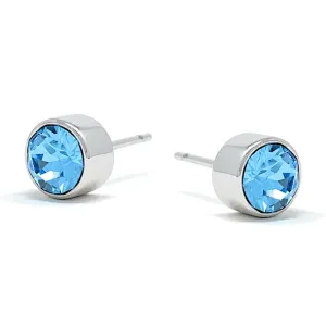 Harley Small Stud Earrings with Blue Aquamarine Round Crystals from Swarovski Silver Toned Rhodium Plated